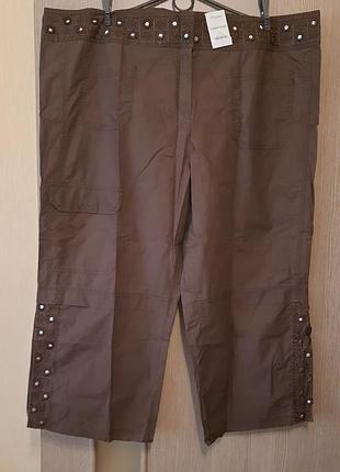 Шикарные котоновые брендовые укороченные брюки с декором