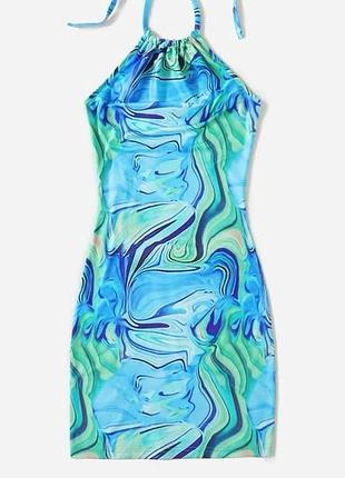 Плаття міні халтер у хвилі принт тай дай сукня