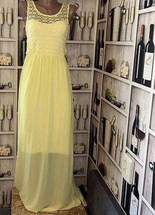 Плаття ❣️ жіноче довге жовте розмір м 44 мереживо б/у