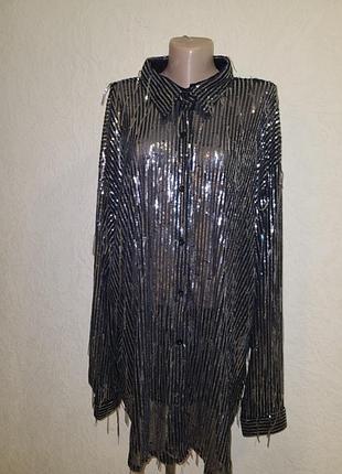 Праздничная рубашка блузон большой размер ткань сетка в пайетках