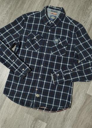 Мужская рубашка / superdry/ рубашка в клетку / плотная рубашка /  синяя рубашка /