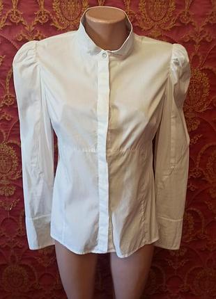 Біла сорочка еластична дуже тоненька з широкими манжетами рукави ліхтарики