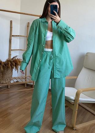Бавовняний костюм сорочка оверсайз + штани zara