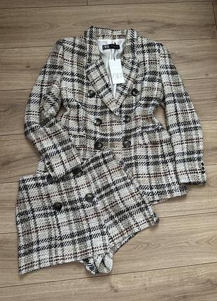 Костюм твідовий юбка шорти піджак жакет зара zara