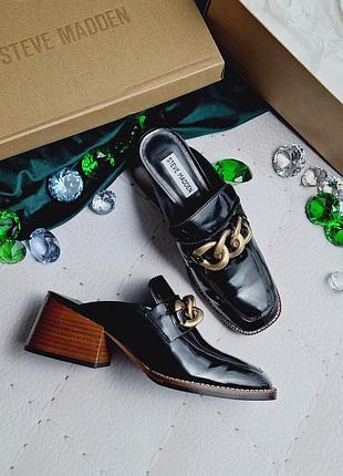 Steve madden оригинал черные лаковые полулоферы на каблуке