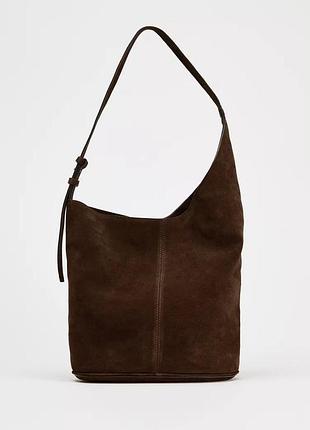Коричнева сумка мішок асиметрична zara new