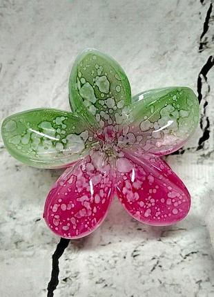 Крабик для волос гавайский цветок градиент заколка зажим 8 см розовый с зеленым