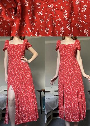Ефектна червона довга літня сукня плаття розмір м з квітковим принтом