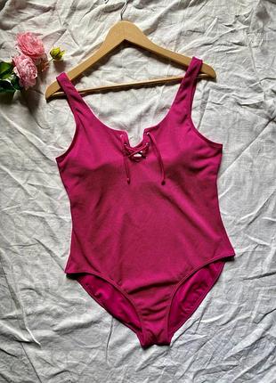 Слитный купальник в рубчик оттенка фуксия primark большой размер