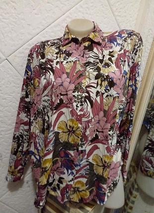Распродажа 2+1 красивая винтажная блуза тропические цветы птицы вискоза тукан
