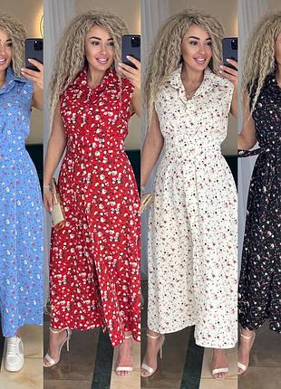 Летнее женское платье в цветочный принт в расцветках рр 42-52