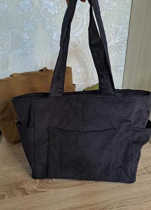 Женская вельветовая сумка,с карманами, на молнии