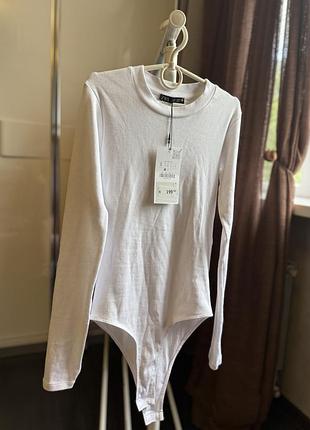 Боді zara біле з довгим рукавом