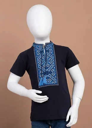 Вышиванка для мальчиков 5616 черная короткий рукав