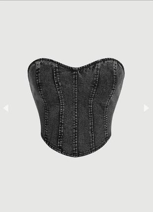 Топ корсет джинсовий на молніі варений чорний shein