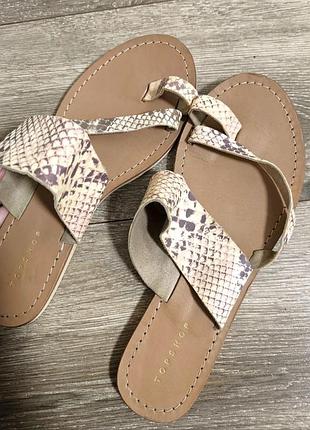 Шльопанці шкіряні зміїний принт topshop