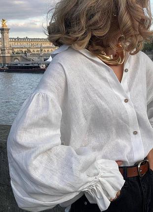 Женская льняная рубашка белая oversize 42-52 - базовая классика на каждый день