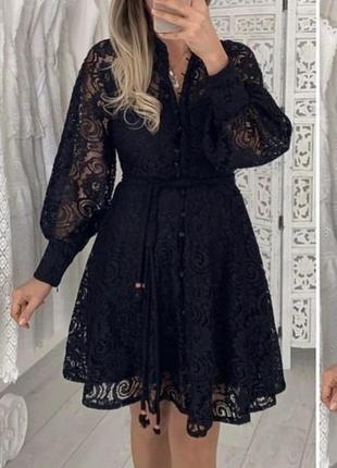 Чёрное турецкое платье кружево на подкладке2 фото