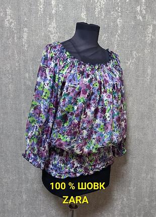 Блуза, топ шелковый 100% натуральный шелк, яркий легкий, летний, zara.