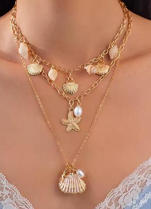 Набір прикрас мушлі стильні прикраси на літо морські тематичні кулон