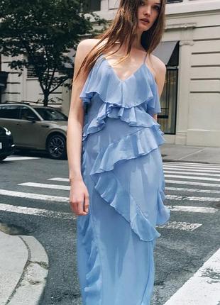 Блакитна сукня жіноча з воланами zara new