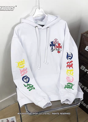 Худи white and black chrome hearts rainbow