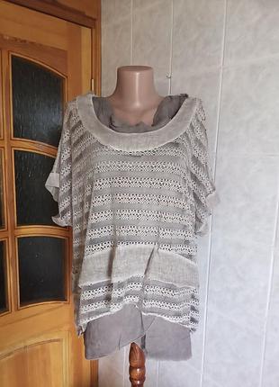 Made in italy - итальянская блузка  в бохо стиле + майка варенка.  р. 48 - 50