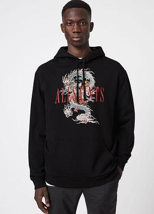 Кофта худі allsaints чорне з принтом дракона