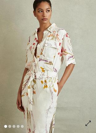 Платье-миди faya с цветочным принтом и поясом цвета слоновой кости/маранчового 42-44 размер