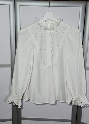 Н&м фантастина біла котонова сорочка з вишивкою рішельє