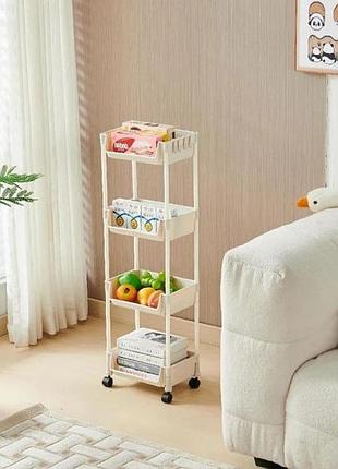 Мобільний пересувний стелаж для зберігання з фіксацією коліс на 4 яруси