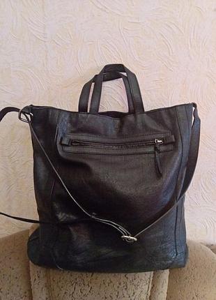 Шкіряна велика тоут, дуже  вмістка, шопер, з довгою ручкою