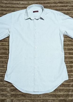 Рубашка мужская zara размер м (маломерная l) белая в тонкую вертикальную полоску