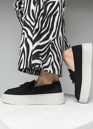 👟 жіночі лофери чорні з білим 👟
