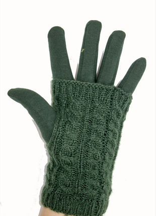 Перчатки.женские зимние перчатки стрейч+вязка зеленый цвет  размер средний 7.53 фото