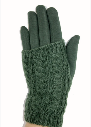 Перчатки.женские зимние перчатки стрейч+вязка зеленый цвет  размер средний 7.54 фото