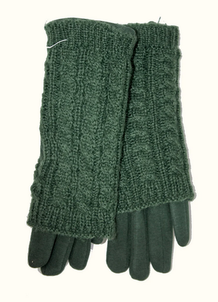 Перчатки.женские зимние перчатки стрейч+вязка зеленый цвет  размер средний 7.52 фото