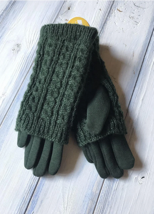 Перчатки.женские зимние перчатки стрейч+вязка зеленый цвет  размер средний 7.55 фото