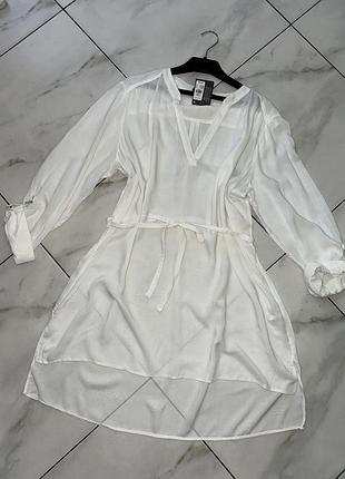 Белая пляжная туника накидка рубашка платье вискоза 52-54 xl-xxl (18-20)
