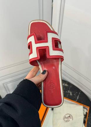 Женские кожаные красные шлепки шлепанцы тапочки кожа эрмес oran