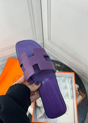 Женские фиолетовые кожаные шлепки тапочки шлепанцы hermes oran original*
