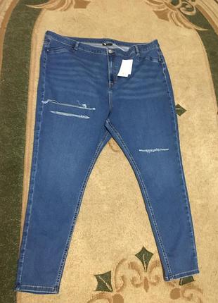 Штани-джинси дуже великого розміру з рванками-(бавовна + еластан)