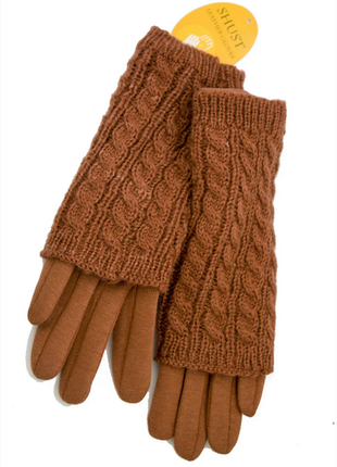 Перчатки.женские зимние перчатки стрейч+вязка рыжий цвет  размер средние 7.54 фото