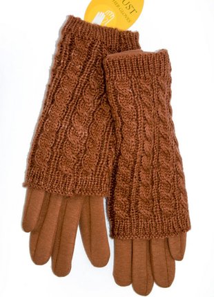 Перчатки.женские зимние перчатки стрейч+вязка рыжий цвет  размер средние 7.53 фото