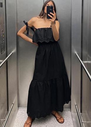 Длинное платье с вышивкой zara