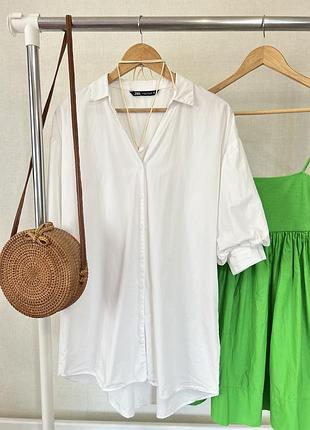 Біла подовжена оверсайз сорочка із попліну zara 🕊️ 100% бавовна