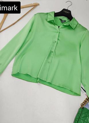 Рубашка женская атласная зеленая прямого кроя от бренда primark l