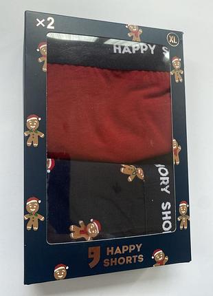 Новые мужские трусы набор боксёры в подарочной упаковке синего цвета с печенькой красного цвета чоловічі труси боксери новорічні