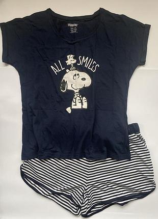 Новая женская пижама домашний костюм peanuts snoopy снупи нова жіноча піжама котоновая пижама синего цвета xs s