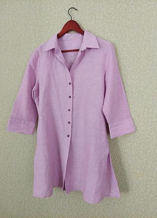 Лляна жіноча сорочка marco pecci італія туніка лавандового кольору.